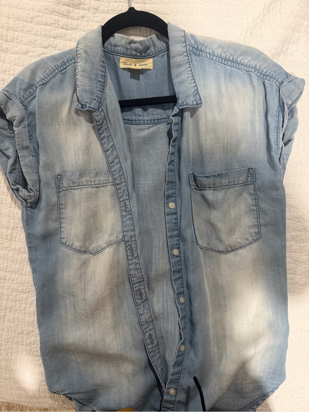 cloth & stone Light Wash Denim-Style Short Sleeve Button-Down Shirt